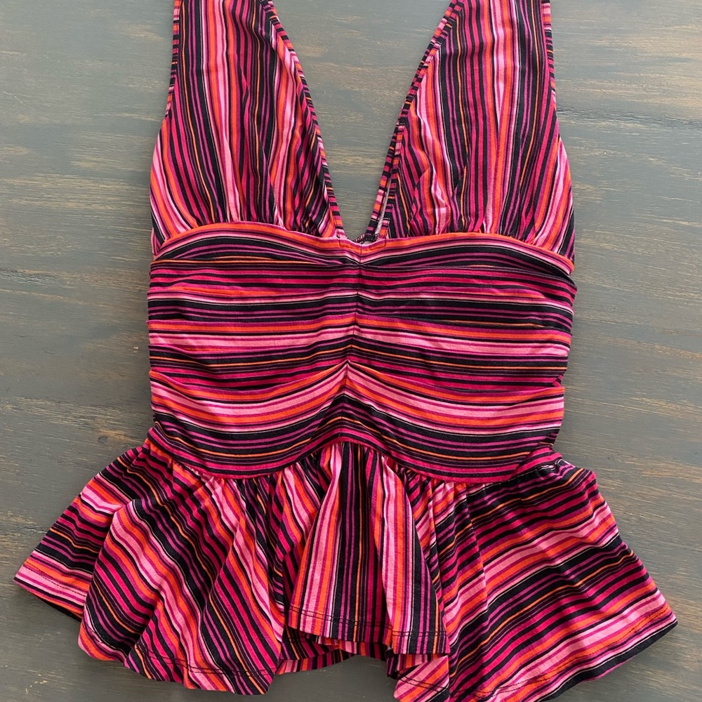 Venus Striped Pink and Black Low Cut Top